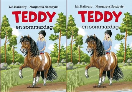 Elsa sitter på sin häst Teddy och rider på en väg ute i naturen.