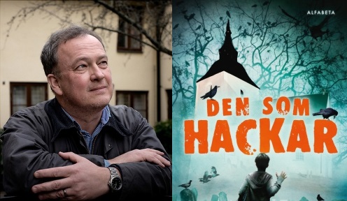 Författaren Tomas Halling bredvid boken den som hackar