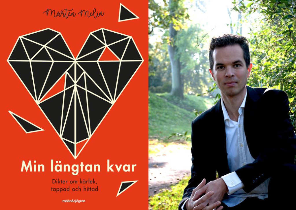 Författaren Mårten Melin bredvid sin bok Min längtan kvar